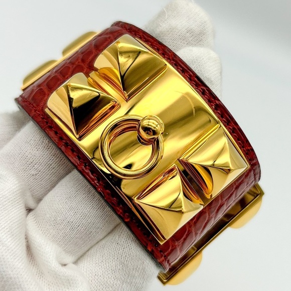 Hermes CDC Collier de Chien Rouge H Red Alligator Croc GHW Guc Size M 2012 - Picture 1 of 15